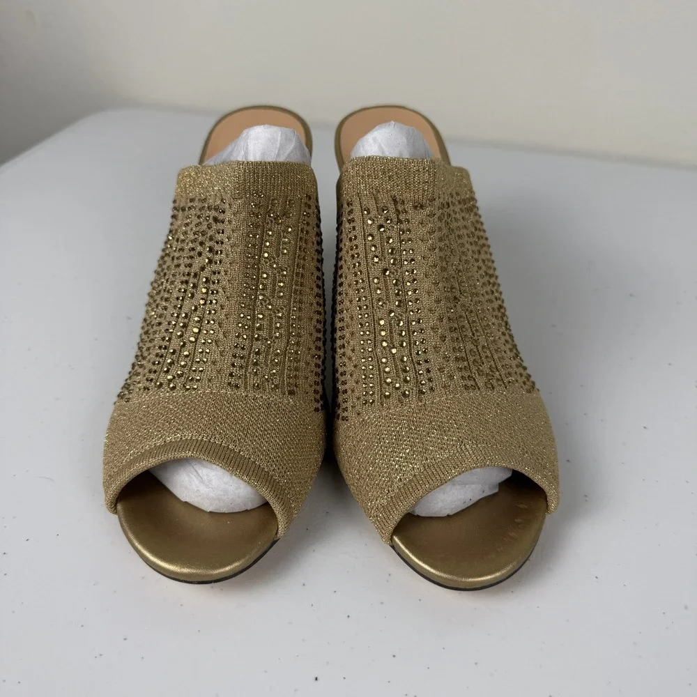 Lauren Lorraine Womens 8.5‎ Martha Wedge Sandal Gold Rhinestone Glam Evening NEW